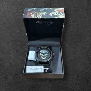 Ed Hardy Men's Black Silicone Strap Watch 48mm